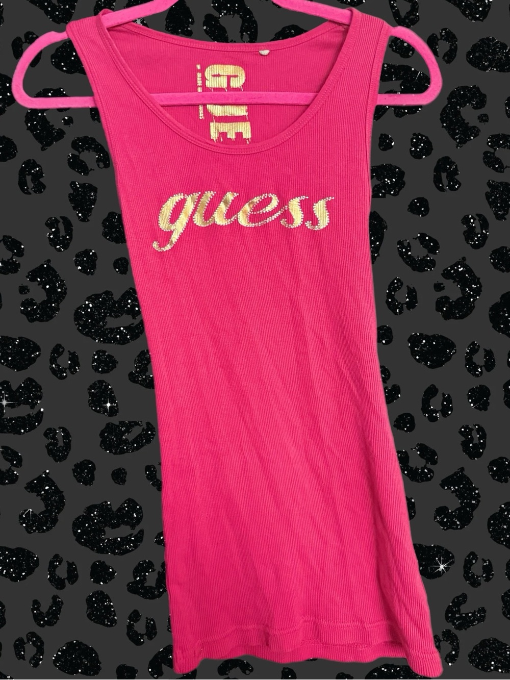 GUESS Hot Pink Tank Top with Gold Bling Rhinestone Logo